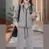 Spring and Autumn Women's Casual Striped Top Sports Two-piece Set for Loose and Slim Wide Leg Pants Set