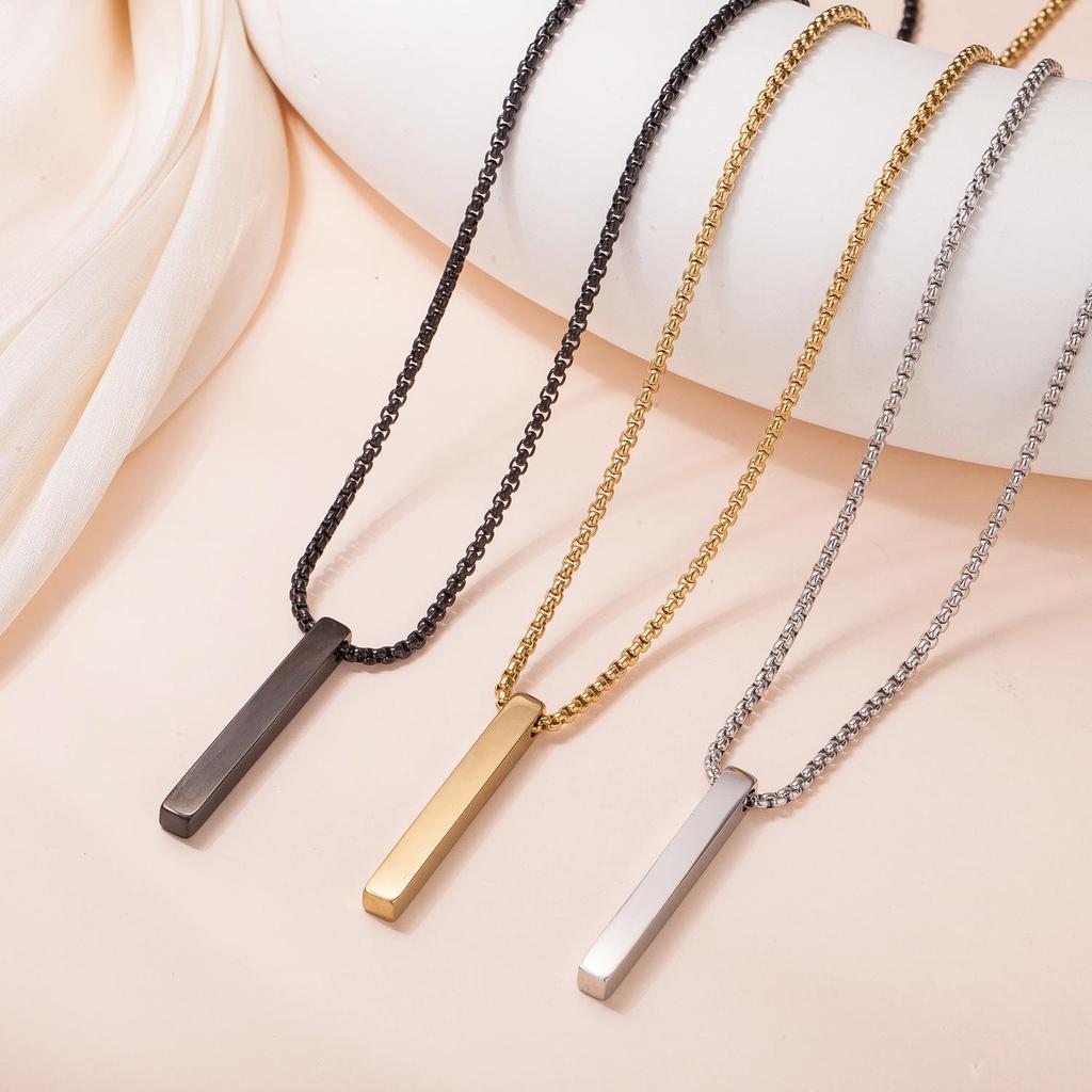 Men's Stainless Steel Minimalist Long Bar Necklace