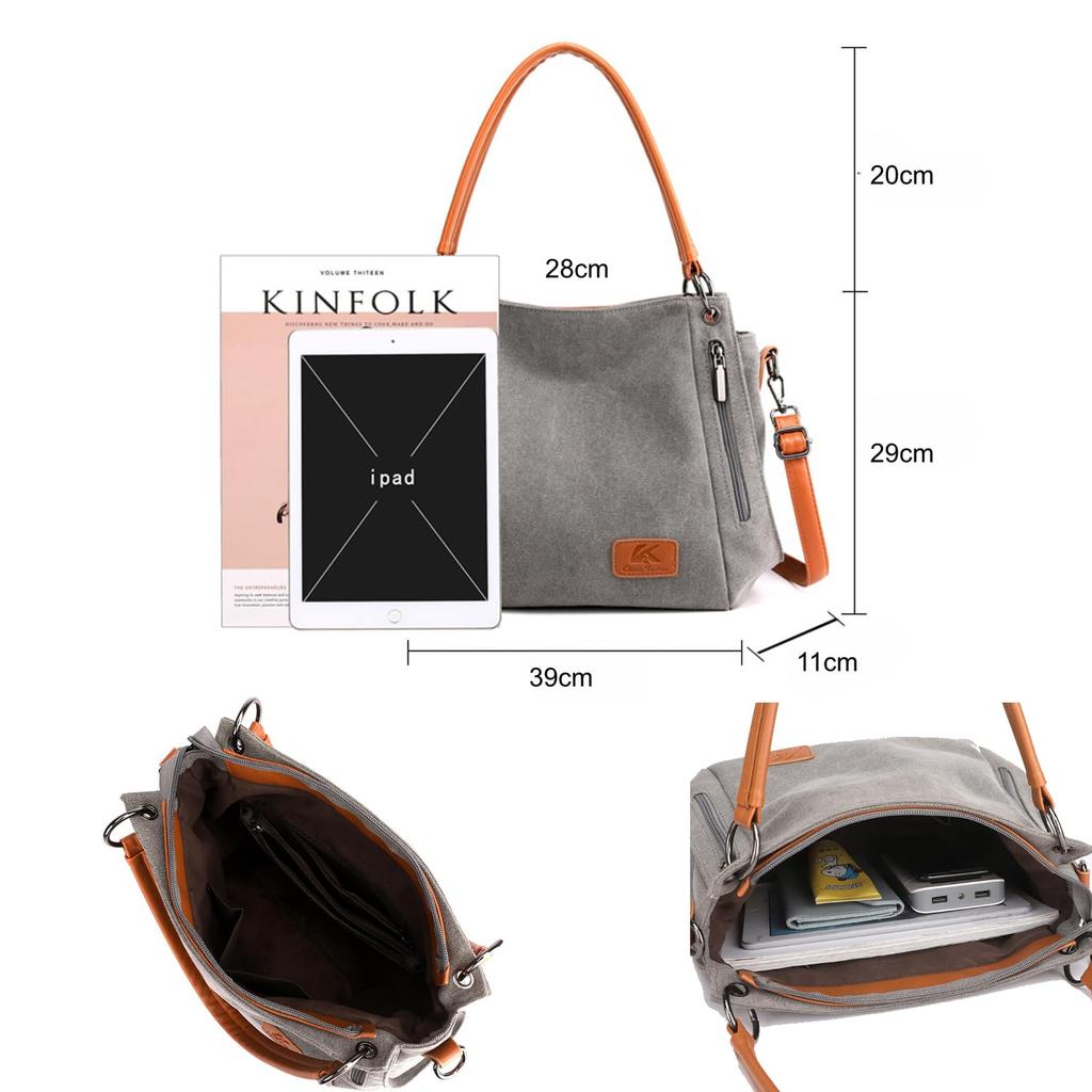 Welltude Canvas Tote Bag, Shoulder Bag, Crossbody Bag, for Commuting, School, and More, Solid Color, Unisex (Khaki)