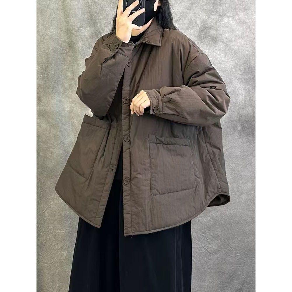 

Женская стеганая хлопковая куртка большого размера - Повседневная теплая в стиле ретро этно для осени и зимы 2XL [165-200 lbs] кофейный