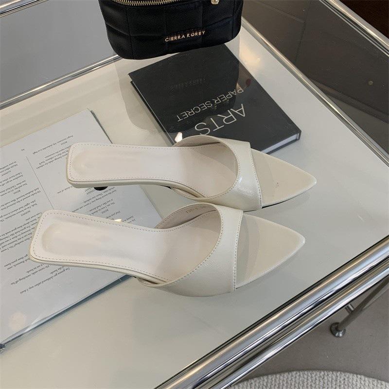 French pointed fish mouth silver thin heels cool slippers women's 2025 summer new ins trendy niche versatile high heels