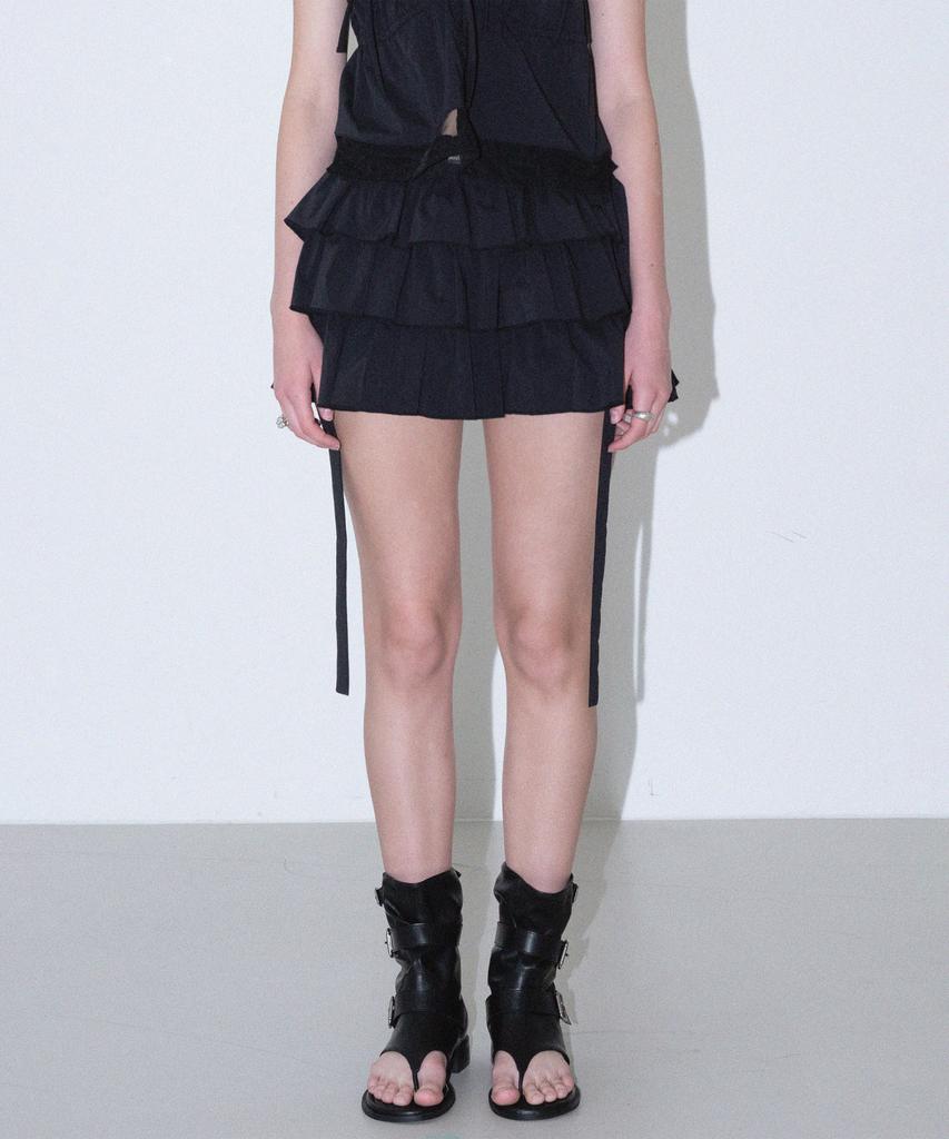 Hauseuobeupondeu Volume Ruffled Cotton Skirt_Black