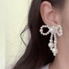 Fashionable Imitation Pearls Ear Clips Exquisite Pearls Beaded Bowknot Dangle Ear Studs for Daily Wear Dates Parties