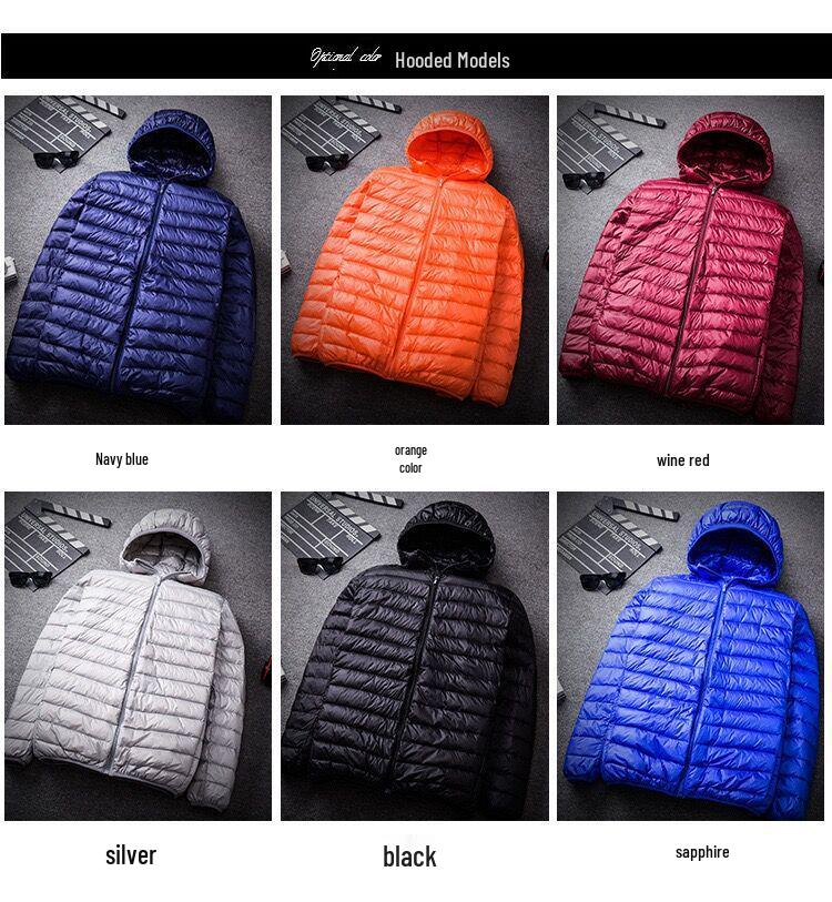 Men's Plus Size Lightweight Hooded Down Jacket - Ultrathin, Extra Large, Middle-Aged Fit for 300 Lbs