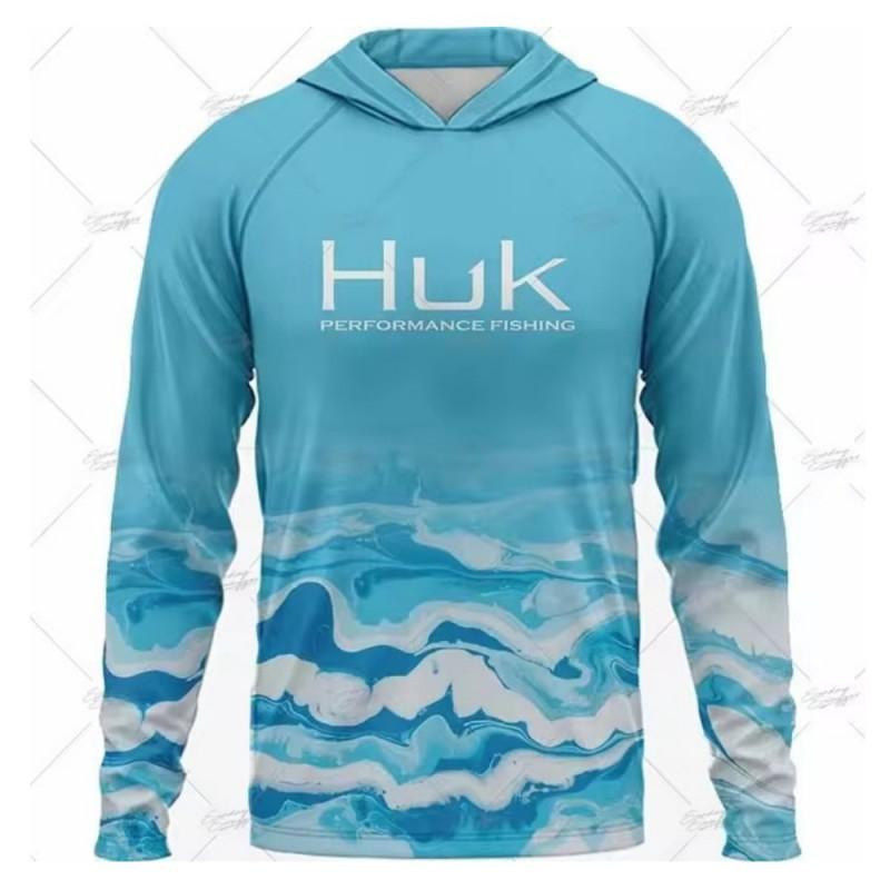 Mens UPF 50 Long Sleeve Fishing Shirt Hooded Quick Dry Breathable Sun Protection T-Shirt Outdoor Summer Fall Sports Cycling