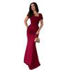 Spring and Summer New European and American Women's Clothing Square Neck Short Sleeve Waist Dress Skinny Pleated Hip Wrap Long Dress