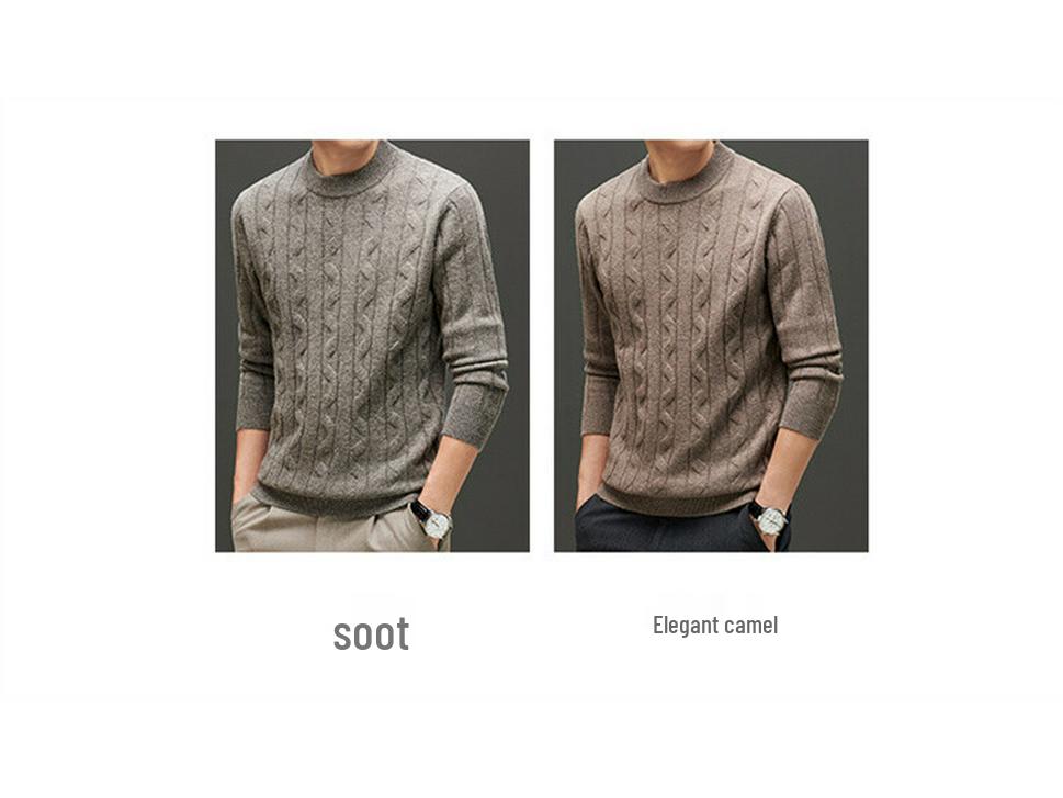 Men's Thick Cable Knit 100% Wool Sweater - Warm and Casual Autumn/Winter Base Layer Knitwear
