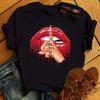 Camisetas de manga corta de verano para mujer, camisetas a la moda con estampado de labios rojos y dedos para mujer, camisetas con gráficos de dibujos animados para mujer