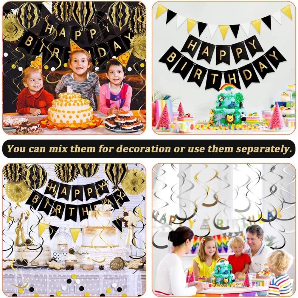 36 Pieces Reusable Birthday Decoration Set - Happy Birthday Banner, Bunting, Beehive Decoration, Ribbons (Confetti Rainbow Party Decoration)