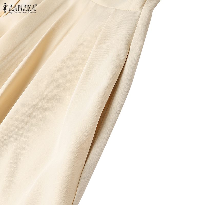 ZANZEA Damen Umlegekragen Langarm Casual Long Shirt Kleid