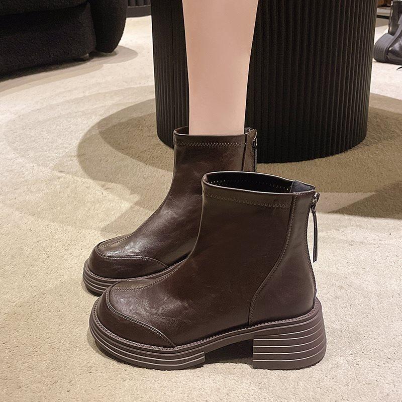 Sub-new Korean version of medium boots thick-heeled short boots and Korean version of autumn and winter knight boots thick-soled Martin boots for wo