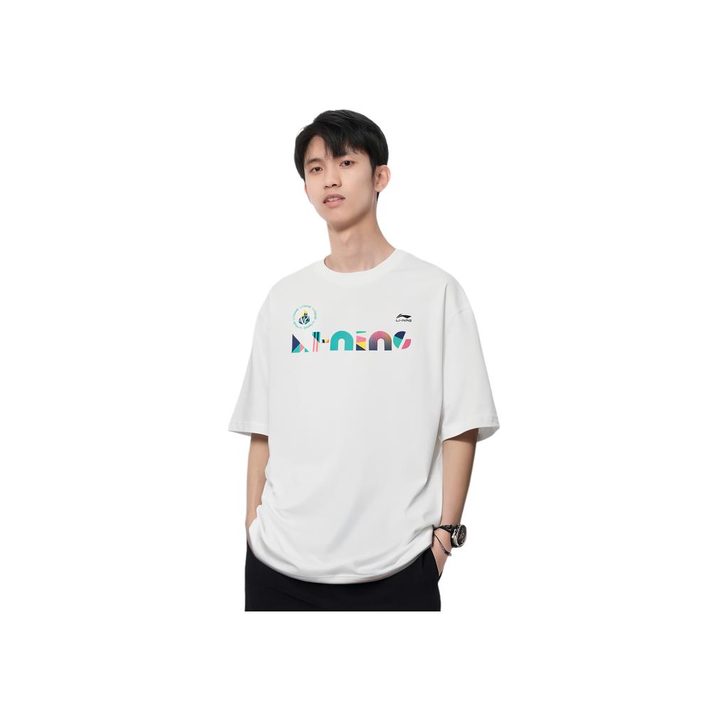 Li Ning Sports Trend Serie Bedruckter Buchstaben Rundhals Bequem Atmungsaktiv Kurzarm T-Shirt Unisex Oberteile Weiß AHSUC29-1