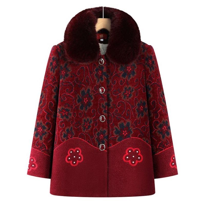 

Пожилое пальто для бабушки среднего возраста на зиму, утолщенное, 0-летнее, зимнее бархатное пальто для мамы, хлопковая куртка для пожилой женщины 5XL [recommended 150-80kg] красный