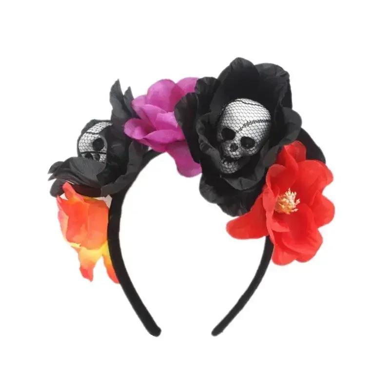 1/3Pcs Halloween Headband Skull Flower Decoration Headwear Party Favors Supplies Photo Booth Props For Women Cosplay Costume