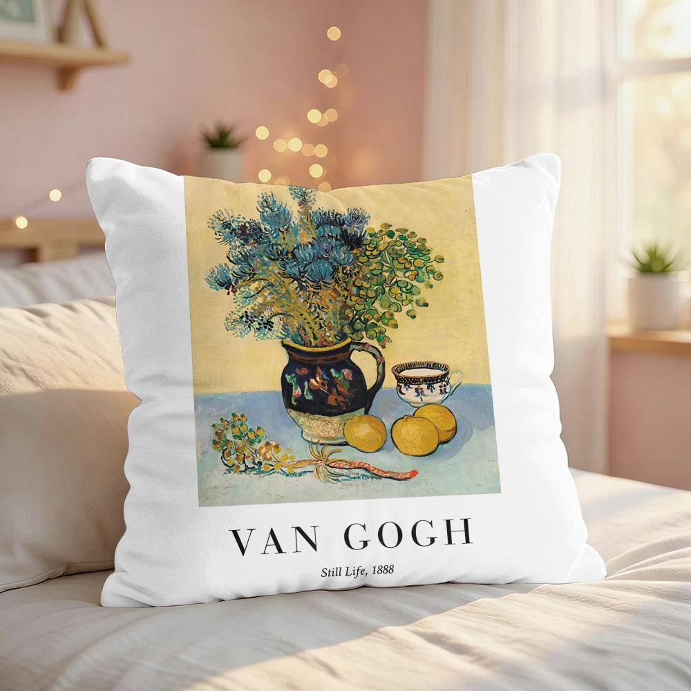 Vincent Van Gogh Nordic Art Cushion Cover Silky Short Plush Invisible Zipper Dustproof Sofa Pillow Case For Home Decor