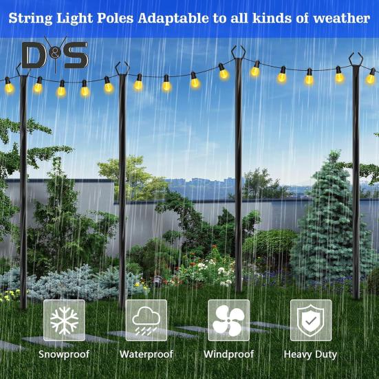 Lichterkettenstange 10 Fuß beschichtete Metallstange mit Gabel Außenlichterstange mit Spießen Lichterkettenhalter für Terrasse Deck Garten Hochzeitsfeier Dekoration