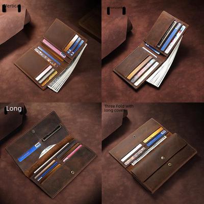 Billetera Trifold de Cuero Genuino para Hombre - Clutch de Cuero Retro Crazy Horse de Gran Capacidad