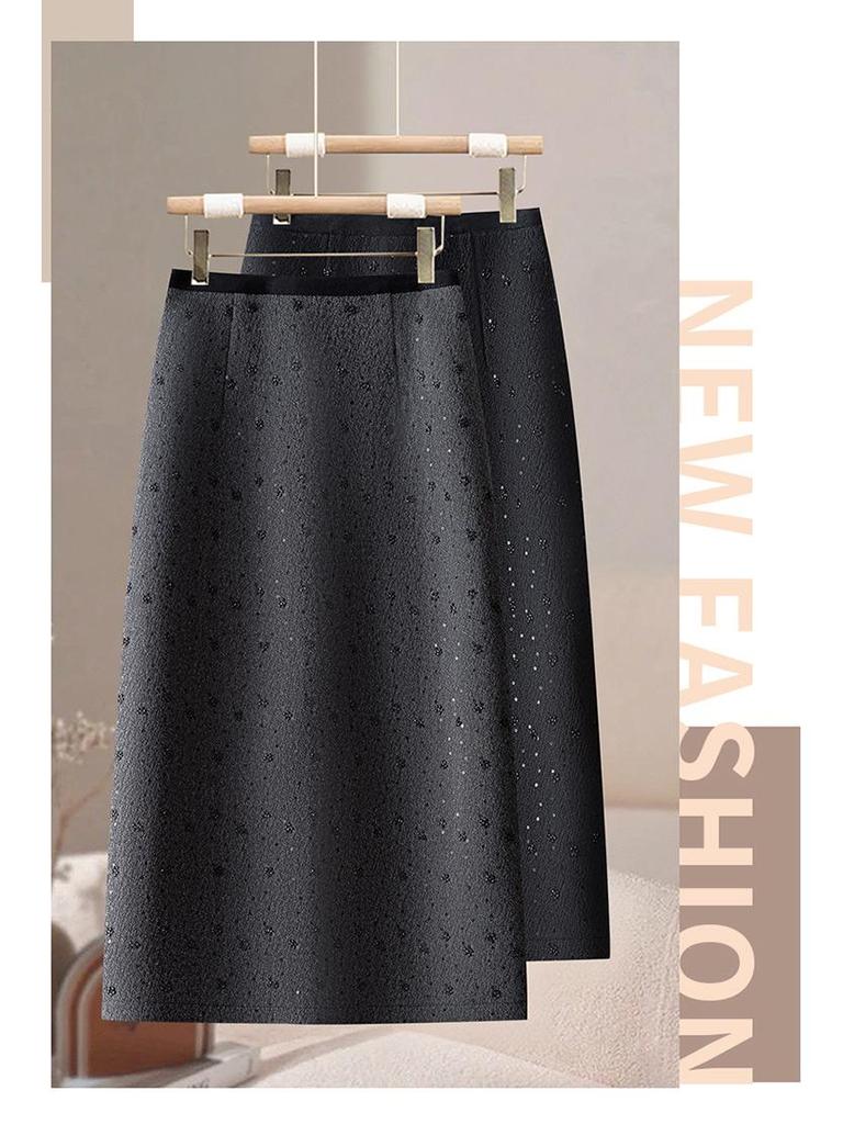 Hot Diamond High-Waist Midi Skirt - Autumn/Winter 2025: Thick, Comfortable, Slimming, Slit, Straight, Hip-Hugging Women's Fashion