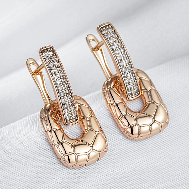 Fashion Rose Gold Color Glossy Big Drop Earrings For Women Full White Natural Zircon Elegant Daily Fine Jewelry