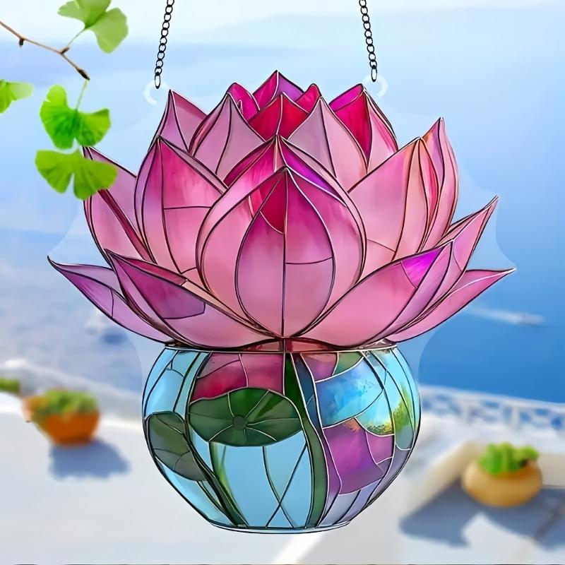 Colorful Acrylic Potted Plant Hanging Sign For Outdoor Lawn Party Decorations Weather Resistant Design Window Ornament