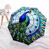 1pc Peacock StainedGlass Automatic Open/close, Heavy-Duty Iron Frame & 8-Rib structure, Compact Folding Umbrella for Women/Men, All-Season Travel, Hal