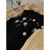 Dimanaf 2025 Sweaters Short Vest Autumn Buttons Women Embroidered Flowers Print O-Neck Sweaters Knitting White Black Sweater