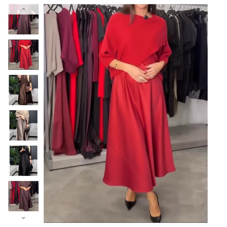 

Элегантное однотонное зимнее платье с пятиточечным рукавом Double Extra Large