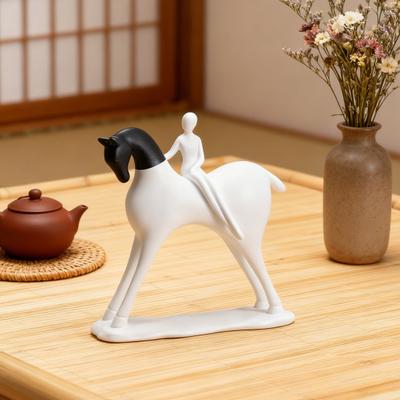 Abstract Man Black White Horse Figurine Modern Minimalist Artistic Horse Statue Resin Sculpture Home Office Desktop Decoration Ornament