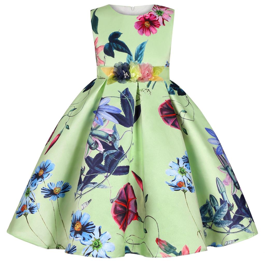 2026 New European & American Retro Floral Princess Dress for Girls - Holiday Party Evening Gown