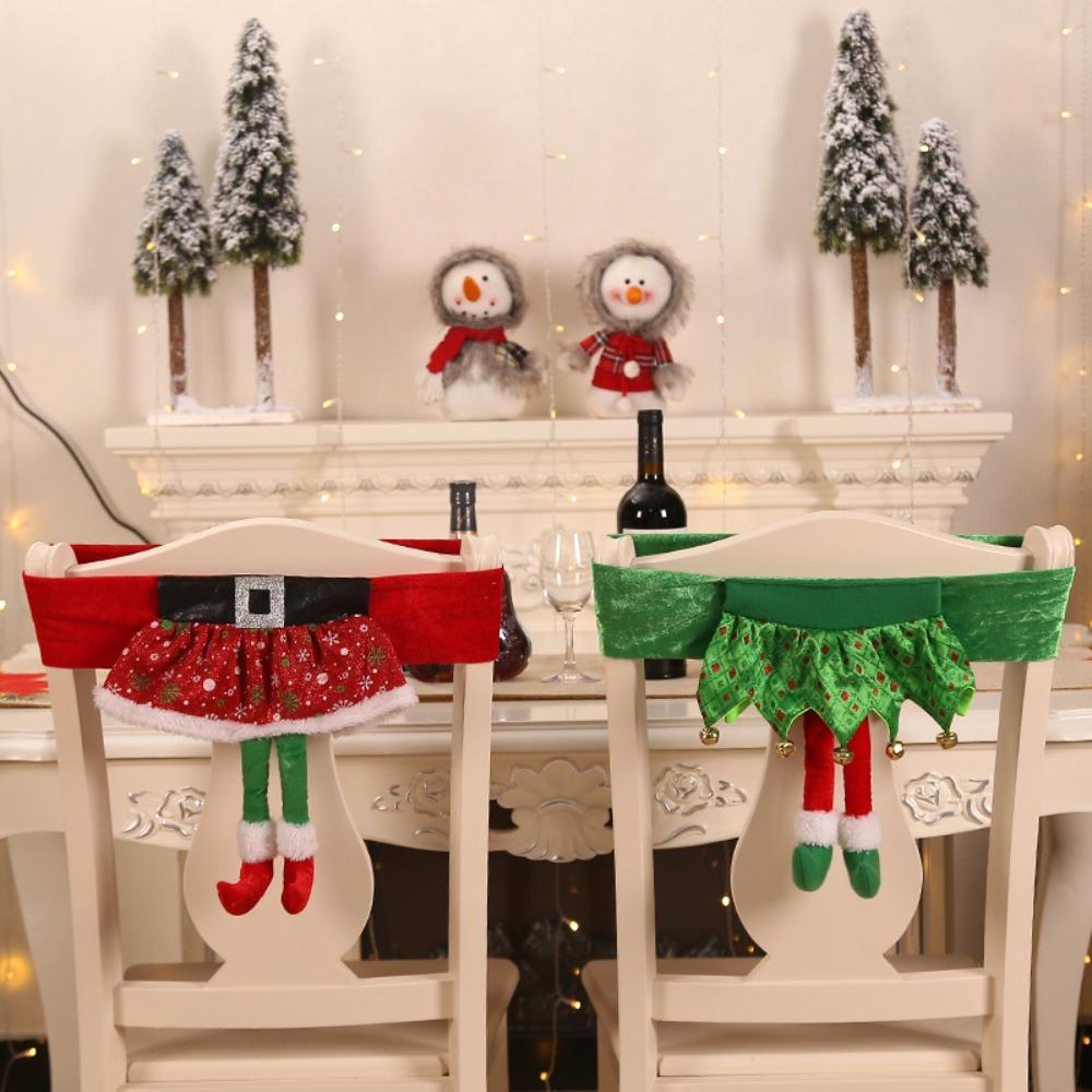 Kitchen Ornaments Cute Christmas Chair Cover Flexible High Quality Elf Girl Skirt Chair Cover Classic Santa Belt New Year