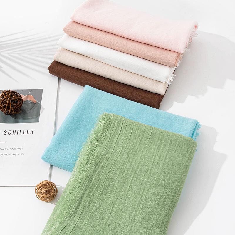 Spring Summer Scarves Imitation Cotton Linen Pure Color Simple Sun Protection Shawl Women's High-end Sense Long Silk Scarf Tourist Headscarf Wholesale