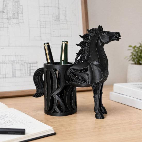 Horse-Shaped Pen Holder, 3D Printed Pencil Cup, Multi-functional Desktop Organizer for Home Office Supplies