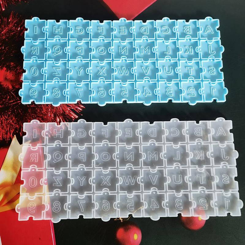 WTEMPO 2PCS Blue & White DIY Letter & Number Silicone Molds Word Puzzle Molds Creative Handicrafts Making Molds