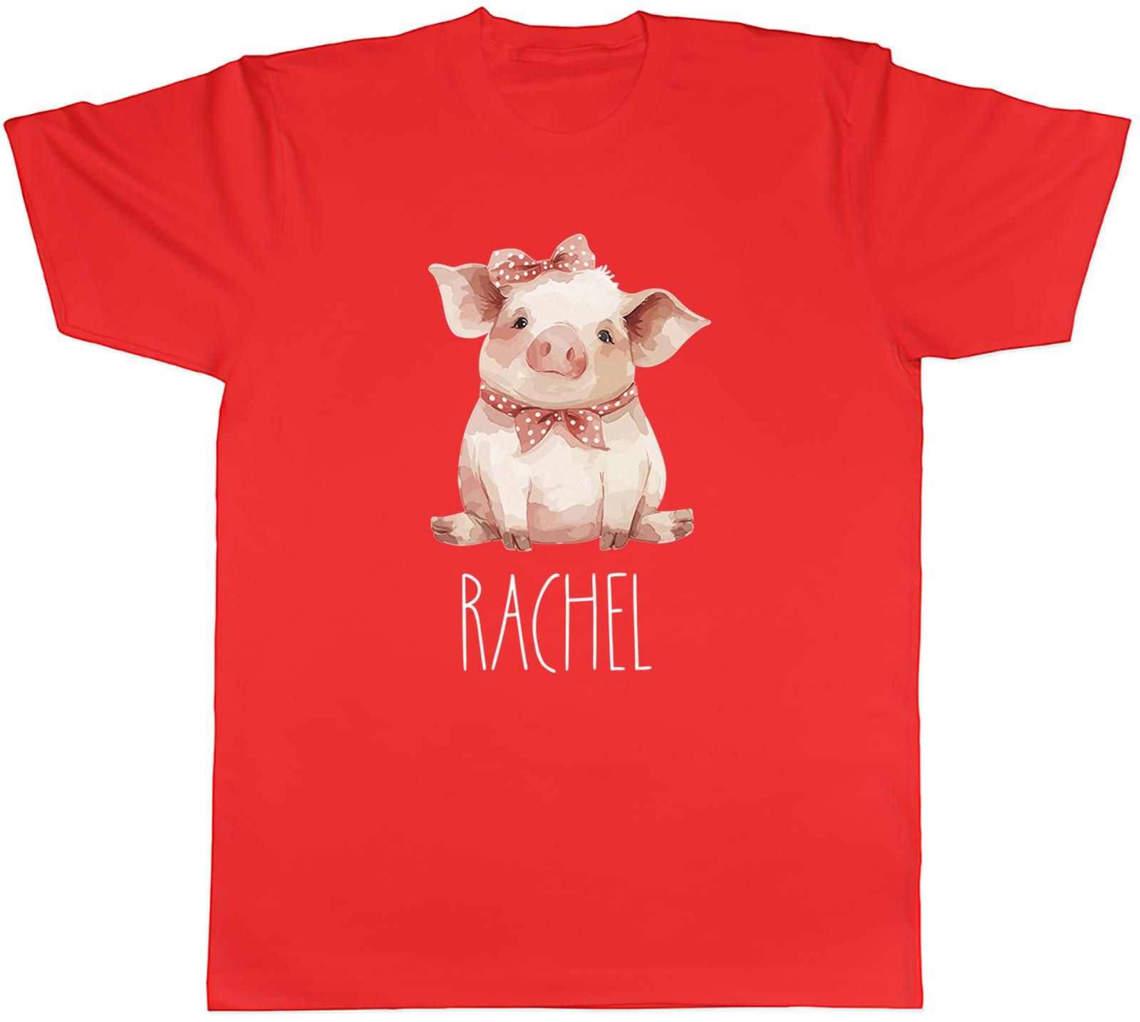 Personalised Sitting Pig with Bow Any Name Unisexs TShirt Tee Gift Top S