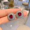 Jewelry Simulation Red Glass Square Deluxe Inlaid Pendant Earrings Ring Jewelry Set