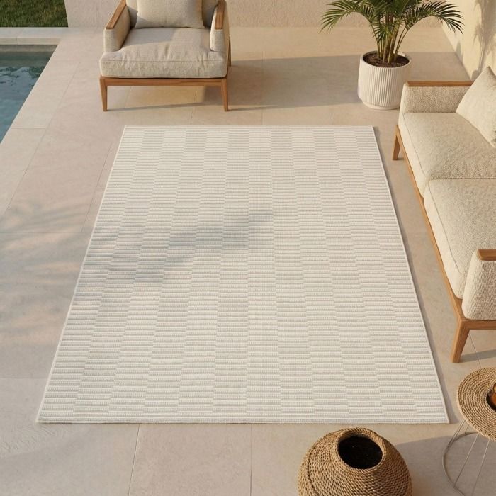 Tapis extérieur intérieur motif géométrique tissé crème 200x290