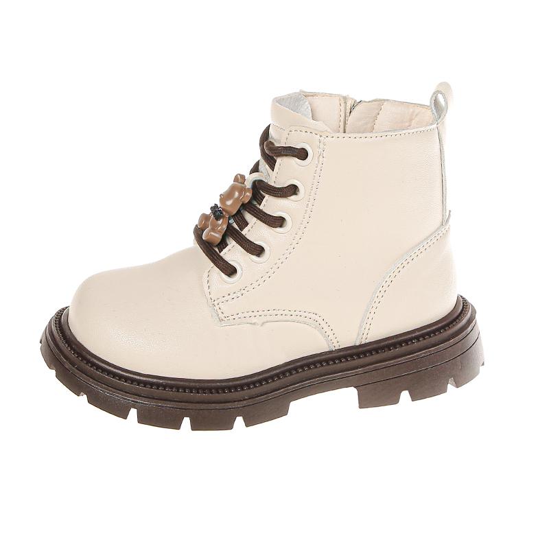Children Fashion Boots Girls Leather Short Boots Retro Kids Ankle Boots with Bear Doll Anti-Slippery Spring  Autumn 2024 New
