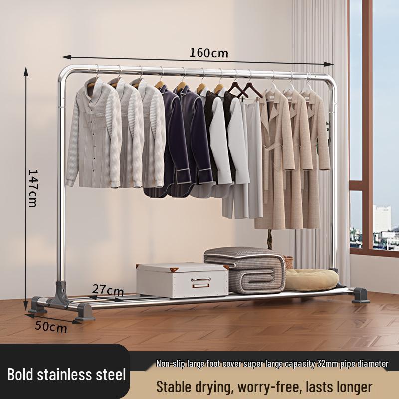 Sturdy Stainless Steel Clothes Drying Rack with Single Rod for Indoors and Outdoors