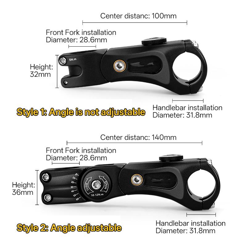 Bicycle Stem Adjustable Aluminum 100/140mm 31.8mm Handlebar Compatible Durable Secure Fit for Road and Mountain Bikes