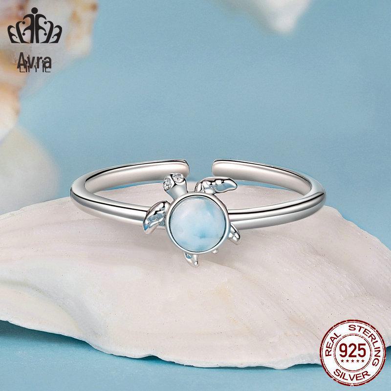 Avle S925 Sterling Silver Blue Turtle Adjustable Ring for Women