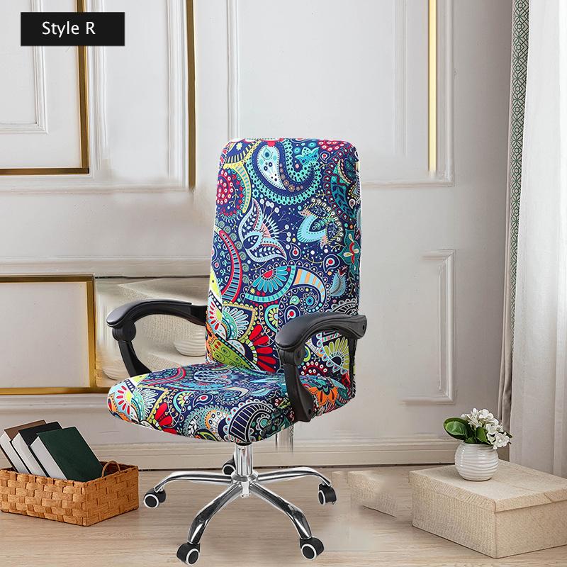 Stretch Printed Computer Office Chair Covers Universal Soft Desk Rotating Chair Protector with Zipper Removable Anti-Dust Cover