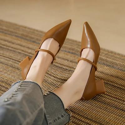 Mode Dam Spetsiga Mellanhöga Klackar Mary Jane Skor Kvinnlig Höst Retro Grunda Klänningsskor Damer 2024 Mode Eleganta Fyrkantiga Klackpumps