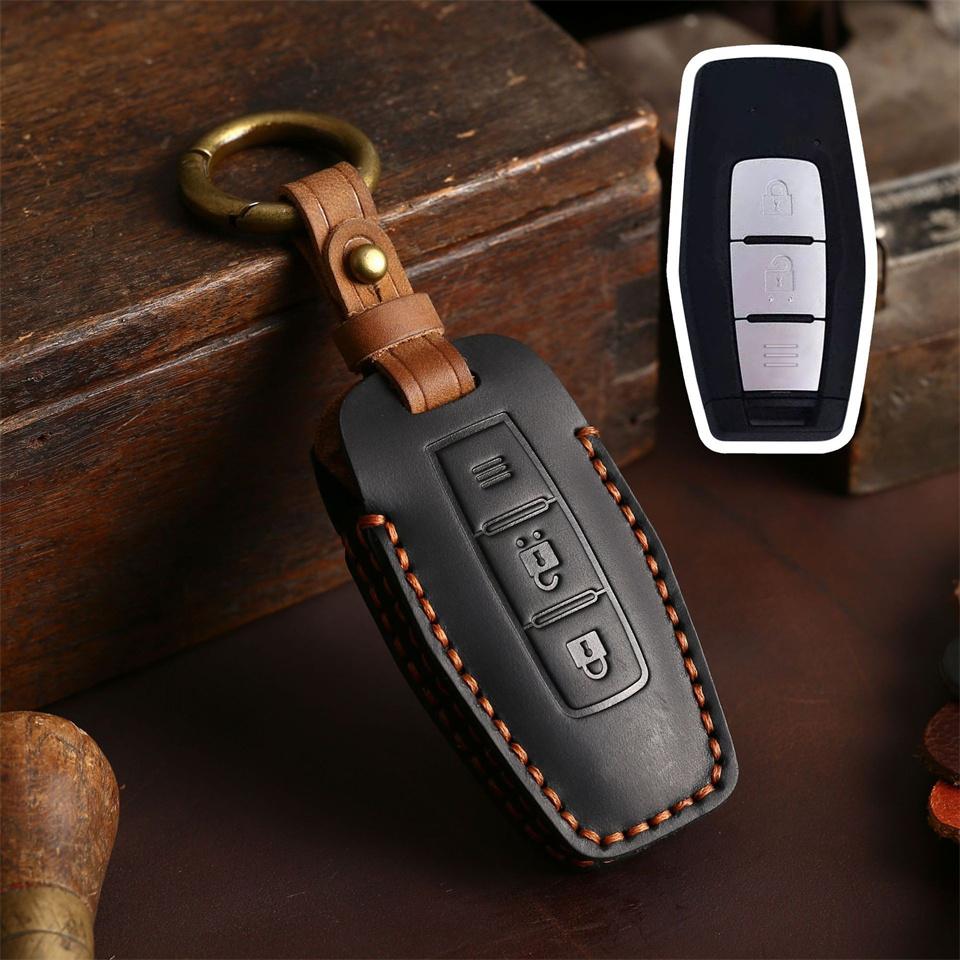 2/3/4 Bottons Leather Car Smart Key Remote Case Fob Shell Keychian For Mitsubishi Outlander Car Key Cover Accessories