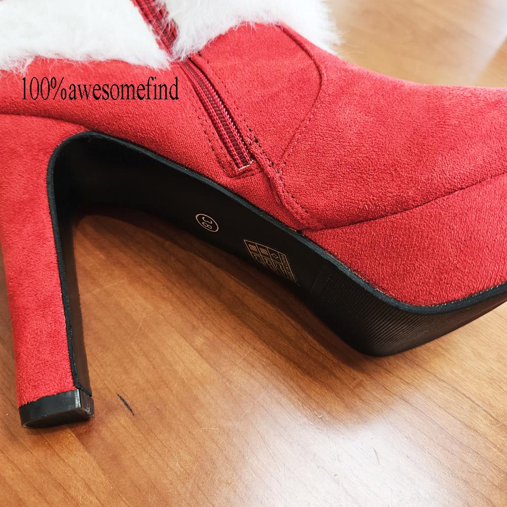 Women Winter Warm Shoes Christmas Lady Santa Claus Cosplay Shoes Red Ankle Boots High Heels Short Boots