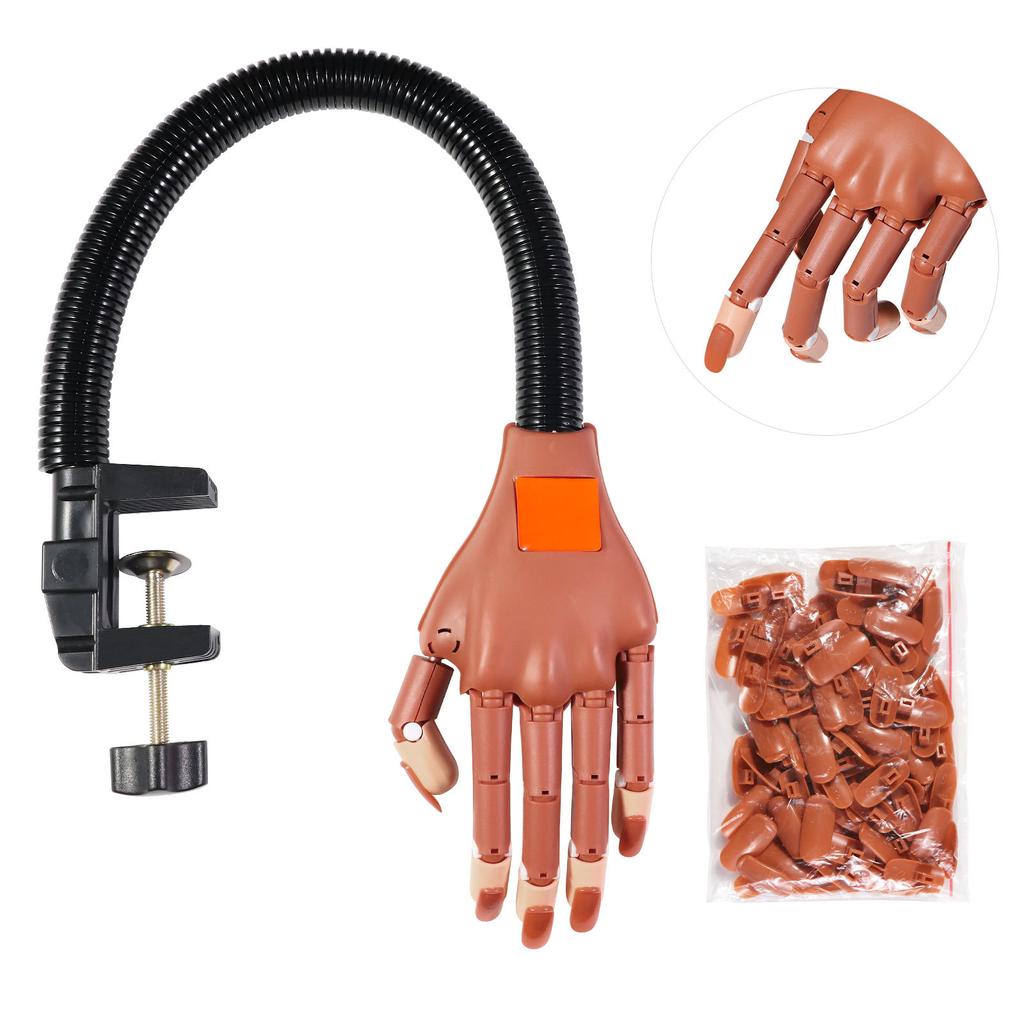 Nailart-Hände, professionelle Übungshände + 100 Stück Nagelspitzen, verstellbares Übungsmodell aus Kunststoff, DIY-Maniküre-Werkzeug, flexibel und weich