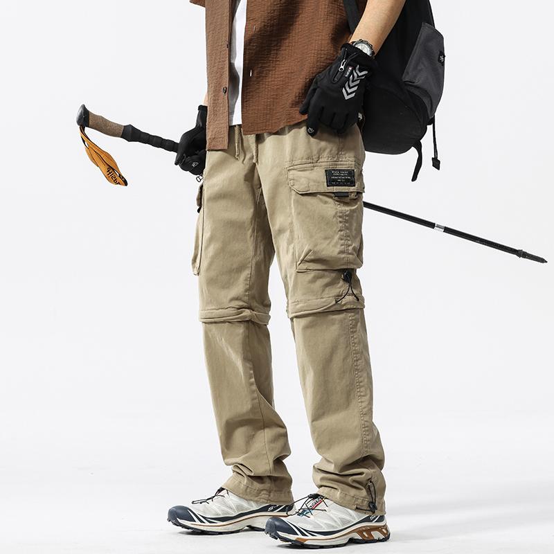 JAYSCE Unisex Cotton Convertible Cargo Pants Multi-Pocket Outdoor Hiking Trousers Detachable Shorts Elastic Waist