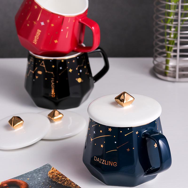 Creative Nordic ins star diamond cup Ceramic Coffee Cup Office Water Cup Filter Tea Cup with Cover Cups    ZM1029