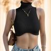 Sleeveless Design Sleeveless Corset Knit Fabric Turtleneck Crop Top Sexy Sexy Slim Vest  For Women