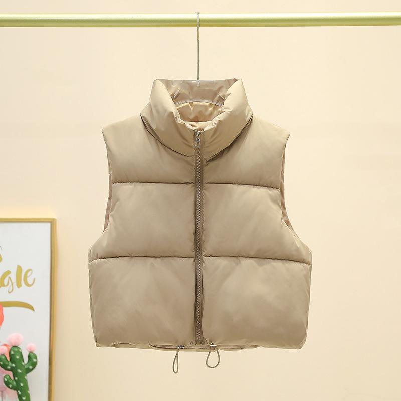 Winter Women Vest Coat Thickened Padded Zipper Closure Stand-up Collar Sleeveless Waistcoat Solid Color Winproof Heat