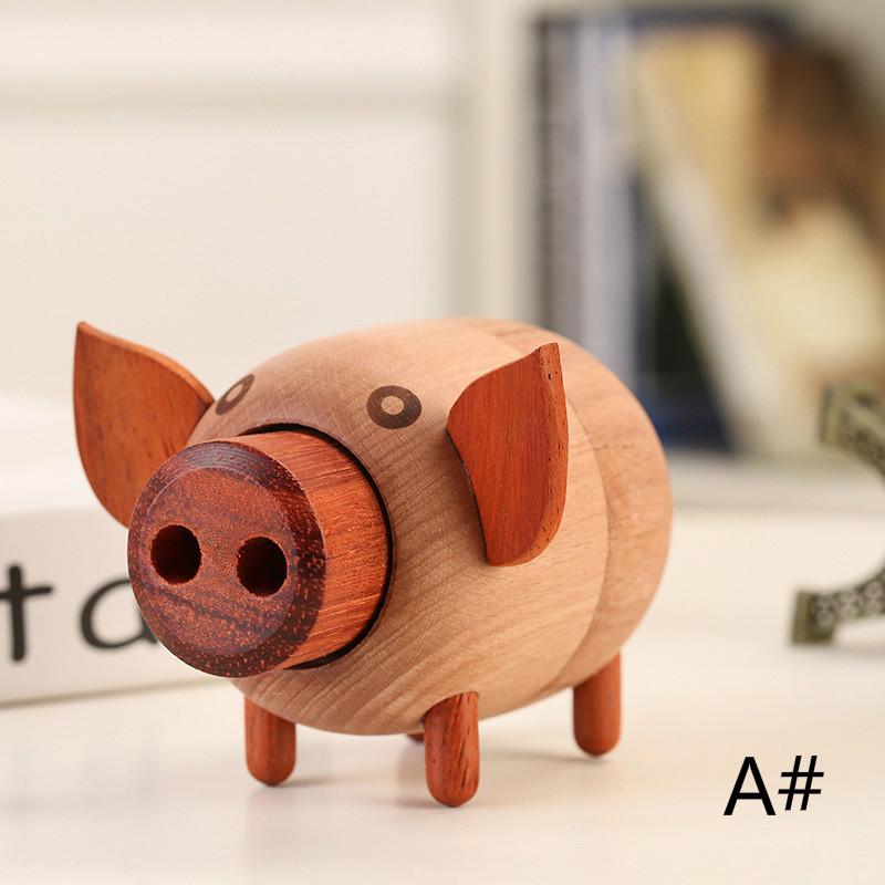 Wood Pig Model Music Box Home Decorations Crafts Movement Musical Box Creative Christmas Gifts